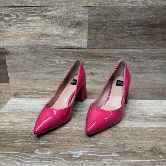Zac Posen Arlene Pink Patent Leather Chunky Heel Pumps Women's Size 7 - Picture 1 of 8